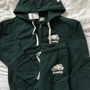 Roots forest green sweatsuit size small
